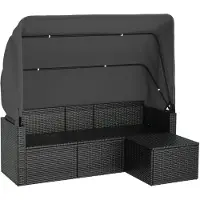 vidaXL Canapé de jardin 3 places avec toit et repose-pieds Noir