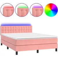 vidaXL Sommier tapissier avec matelas et LED Rose 140x200 cm Velours