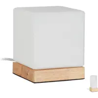 Relaxdays Lampe de table, en bois et verre opale (E14)