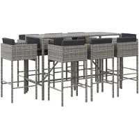 vidaXL Ensemble bar de jardin 9 pièces avec coussins Gris Poly rotin