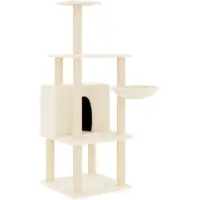 vidaXL Arbre à chat avec colonnes à griffer en sisal Crème 132 cm