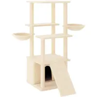 vidaXL Arbre à chat avec colonnes à griffer en sisal Crème 133 cm