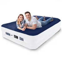 LifeGoods Matelas gonflable – – 2 personnes – pompe intégrée – sac de transport et kit de réparation inclus – blanc/bleu