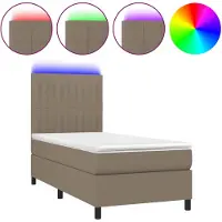vidaXL Lit Boxspring avec matelas & LED Taupe 90x190 cm Tissu