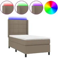vidaXL Lit Boxspring avec matelas & LED Taupe 90x200 cm Tissu