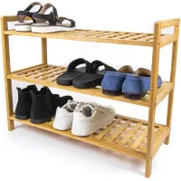 Budu Rangement pour chaussures (3 niveaux) - Rangement pour chaussures en bambou - Rangement pour chaussures en bois - Rangement pour chaussures