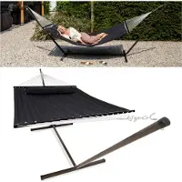 Vita5 Hangmat met Standaard en Spreidstok – 2 Persoons - Incl. Bekerhouder en Afneembaar kussen – UV-bestendig – Zwart