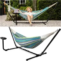 Vita5 Hamac Vita5 avec support - 2 personnes - Porte-gobelet inclus - 205kg de poids - Vert/Bleu