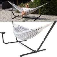 Vita5 Hamac Vita5 avec support - 2 personnes - Porte-gobelet inclus - 205kg de poids - Bleu/Blanc