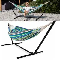 Vita5 Hamac avec support - 2 personnes - longueur réglable - sac de transport inclus - poids 205 kg - bleu/vert