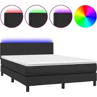 vidaXL Lit Boxspring avec matelas & LED Noir 140x190 cm Similicuir