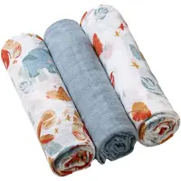 Babyono Lot de 3 couches en mousseline, Bleu,