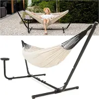Vita5 Hamac Vita5 avec support - 2 personnes - Porte-gobelet inclus - 205kg de poids - Beige/White