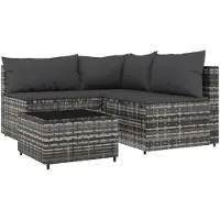 vidaXL Set de jardin Lounge avec coussins Poly rotin Poly rotin Ensemble de salon