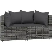 vidaXL Canapé d'angle de jardin avec coussins 2 pcs. Gris Poly Rattan