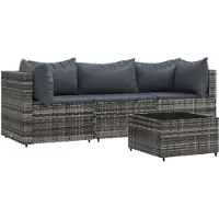 vidaXL Ensemble salon de jardin 4 pièces avec coussins Gris Poly rotin