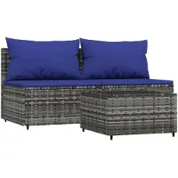 vidaXL Ensemble de salon de jardin 3 pièces avec coussins Gris Poly rotin