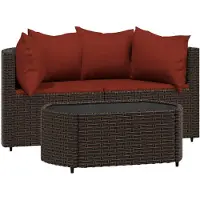 vidaXL Ensemble de salon de jardin 3 pièces avec coussins Marron Poly Rattan