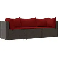 vidaXL Ensemble de salon de jardin 3 pièces avec coussins Marron Poly Rattan