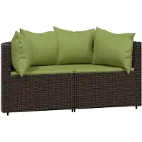 vidaXL Canapé d'angle de jardin avec coussins 2 pcs. Marron Poly Rattan