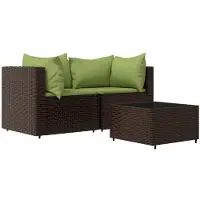 vidaXL Ensemble de salon de jardin 3 pièces avec coussins Marron Poly Rattan
