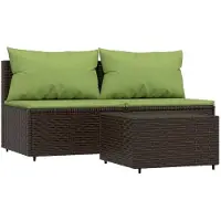 vidaXL Ensemble de salon de jardin 3 pièces avec coussins Marron Poly Rattan