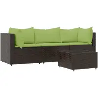 vidaXL Ensemble de salon de jardin 4 pièces avec coussins Marron Poly Rattan