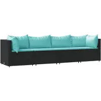 vidaXL Ensemble salon de jardin 4 pièces avec coussins noir poly rotin