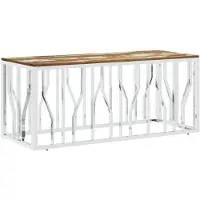 vidaXL Table basse argentée Acier inoxydable et vieux bois massif