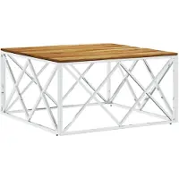 vidaXL Table basse argentée Acier inoxydable et bois massif d'acacia
