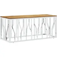 vidaXL Table basse argentée Acier inoxydable et bois massif d'acacia
