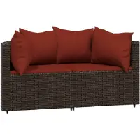 vidaXL Canapé d'angle de jardin avec coussins 2 pcs. Marron Poly Rattan