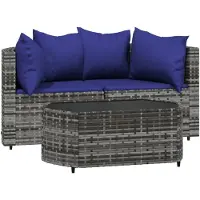 vidaXL Ensemble de salon de jardin 3 pièces avec coussins Gris Poly rotin