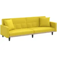 vidaXL Canapé-lit avec coussins jaune clair tissu