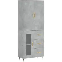 vidaXL Highboard gris béton 69,5x34x180 cm Bois composite