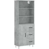 vidaXL Highboard gris béton 69,5x34x180 cm Bois composite