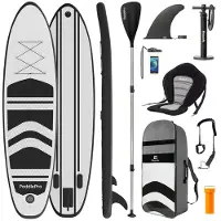 LifeGoods PaddlePro SUP Board - Planche à pagaie gonflable - Ensemble complet - Max. 135KG - 320x81cm - Blanc/Aqua profond