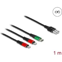 DeLOCK USB Ladekabel 3 in 1 Typ-A zu 2 x Lightning / USB Type-C 1 m