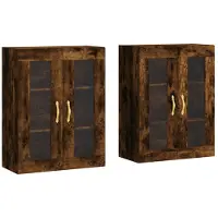 vidaXL Armoires murales 2 pcs. Chêne fumé Matériau dérivé du bois