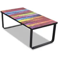 vidaXL Table basse avec plateau en verre Impression arc-en-ciel