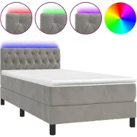 vidaXL Lit boxspring avec matelas & LED gris clair 90x200 cm velours