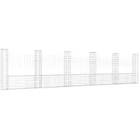 vidaXL Corbeille à gabion en forme de U avec 6 colonnes en fer 620x20x150 cm