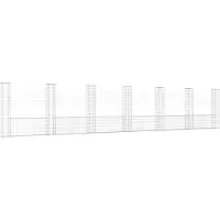 vidaXL Corbeille à gabion en forme de U avec 7 colonnes en fer 740x20x150 cm