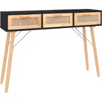 vidaXL Table console Noir 105x30x75 cm Bois massif pin /rotin naturel