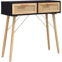 vidaXL Table console Noir 80x30x75 cm Bois massif pin /rotin naturel