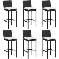 vidaXL Tabouret de bar avec coussin 6 pcs. noir poly rotin