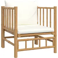 vidaXL Fauteuil de jardin avec coussins blanc crème Bambou
