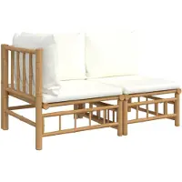 vidaXL Ensemble de salon de jardin 2 pièces avec coussins blancs crème en bambou