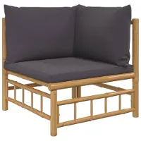 vidaXL Canapé d'angle de jardin avec coussins gris foncé en bambou