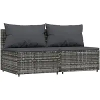 vidaXL Canapé central de jardin avec coussins 2 pcs. Gris Poly Rattan